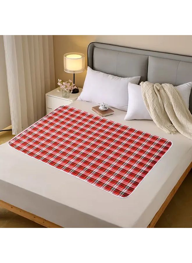 Red White Grid Washable Reusable Anti Leakage Diaper Pad 35x45cm - Image 1